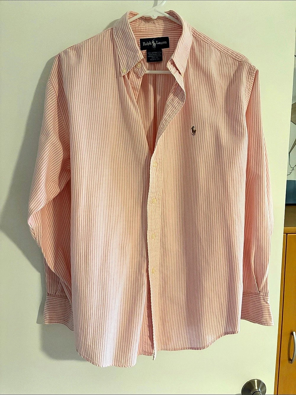 Vintage Ralph Lauren Striped Cotton Button Down Pink & White Size 12